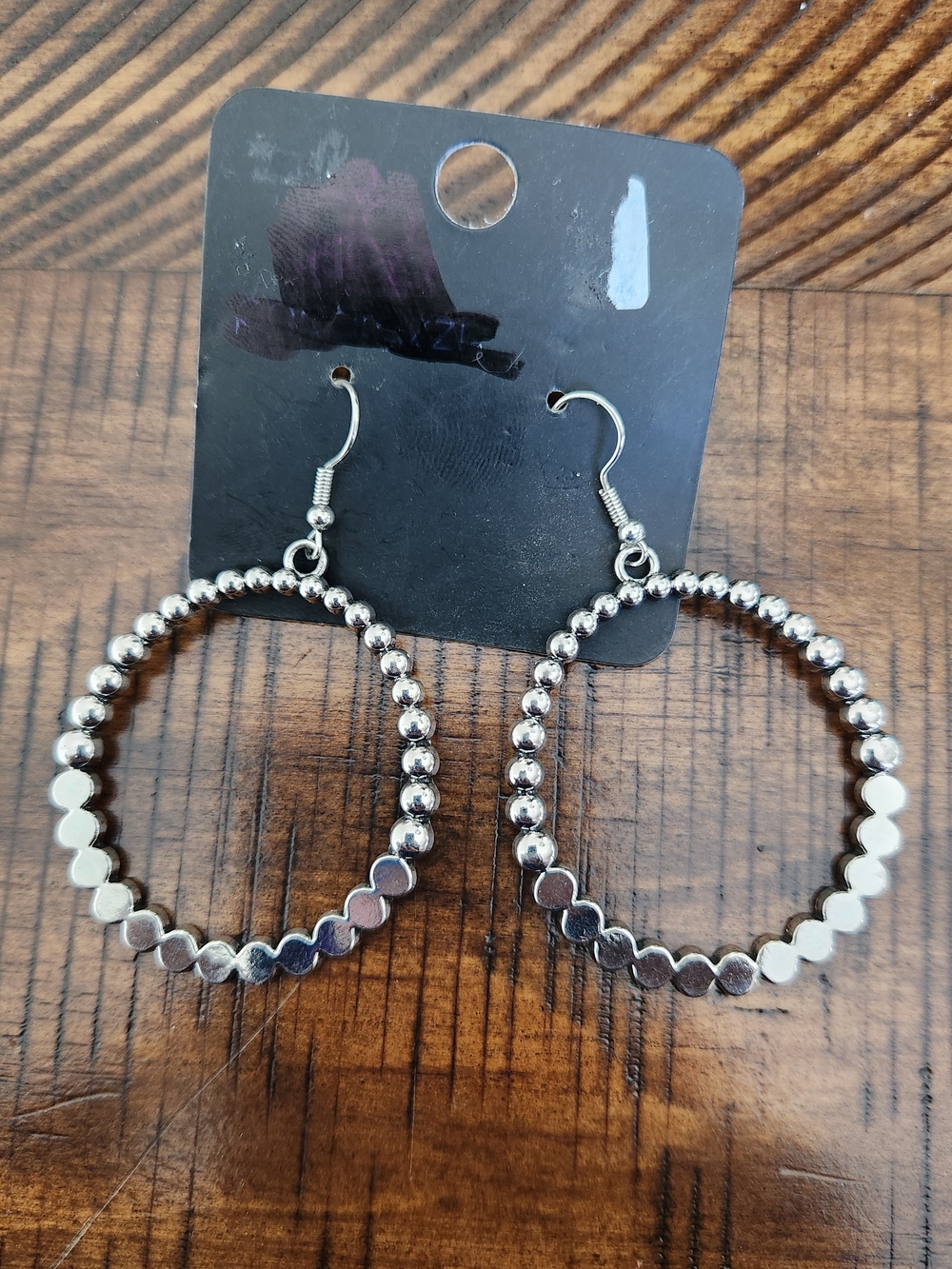 Silver Tone  Beaded Hoop Earrings - Women Jewelry